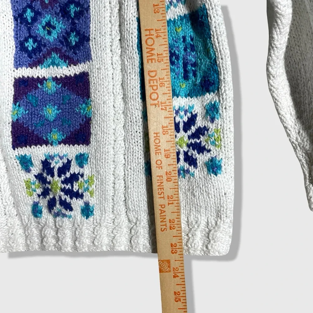 LL Bean Fair Isle Sweater Women Small White Blue Grandmacore Cottagecore Vintage